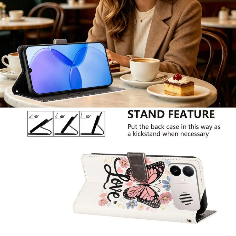 For Redmi K90 Max 5G CH002 Colored Drawing Buckle Clasp Vegan Leather Phone Case(Pink Butterflies) - Image 5