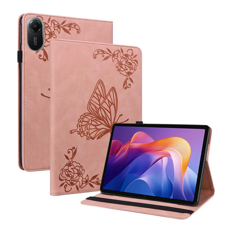 For Redmi Pad 2 / Redmi Pad SE 11 2025 Butterfly Flower Embossed Leather Tablet Case(Rose Gold)