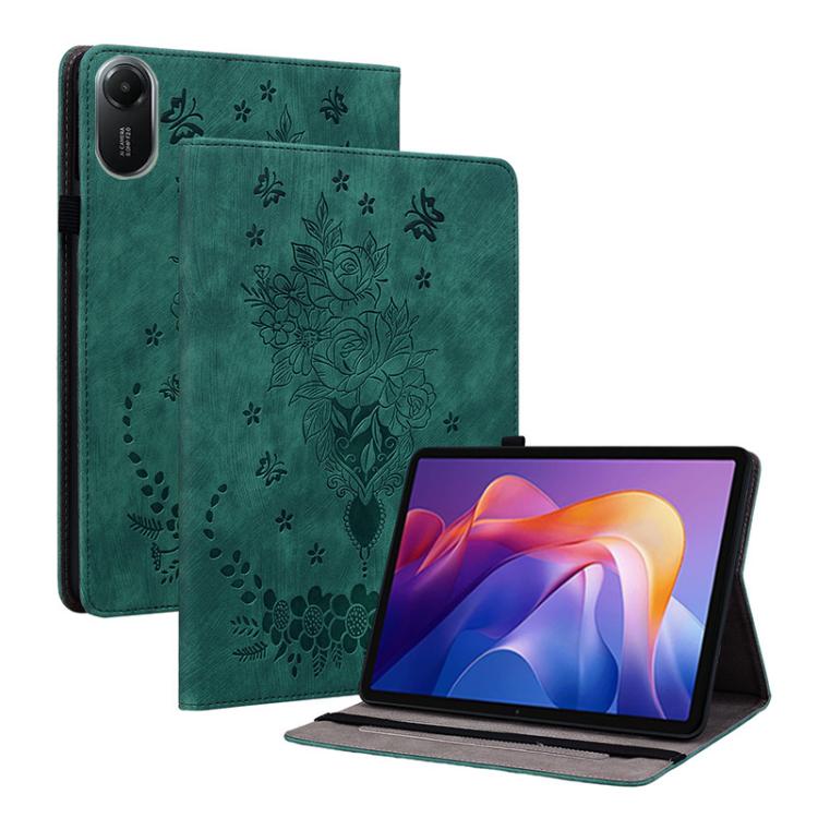 For Redmi Pad 2 / Redmi Pad SE 11 2025 Butterfly Rose Embossed Leather Tablet Case(Green)