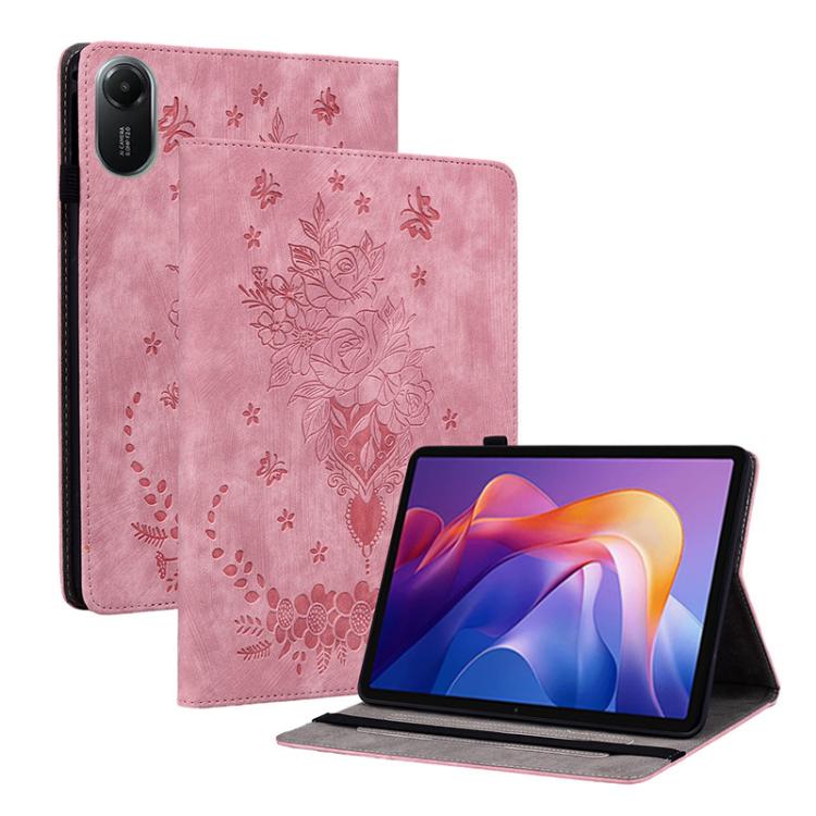 For Redmi Pad 2 / Redmi Pad SE 11 2025 Butterfly Rose Embossed Leather Tablet Case(Pink)