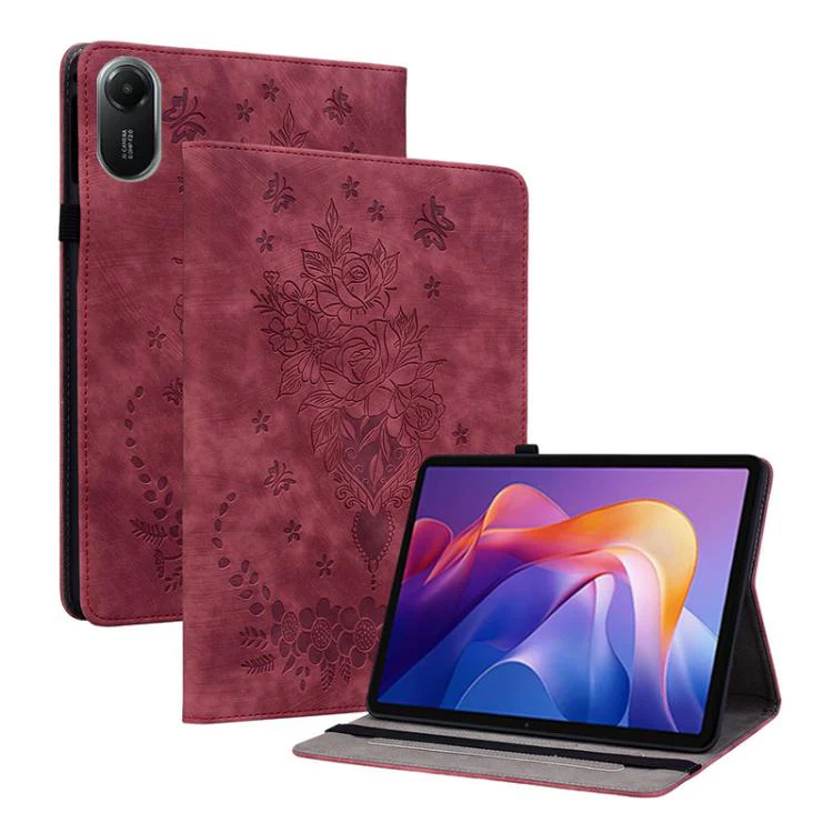 For Redmi Pad 2 / Redmi Pad SE 11 2025 Butterfly Rose Embossed Leather Tablet Case(Red)