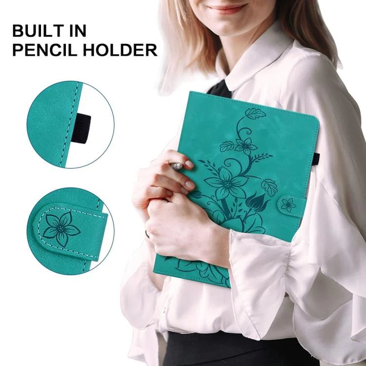 For Redmi Pad 2 / Redmi Pad SE 11 2025 Lily Embossed Leather Tablet Case(Green) - Image 7