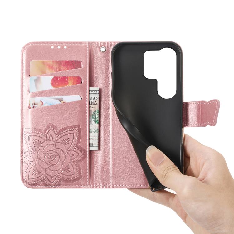 For Samsung Galaxy S26 Ultra 5G Butterfly Love Flower Embossed Leather Phone Case(Rose Gold) - Image 3