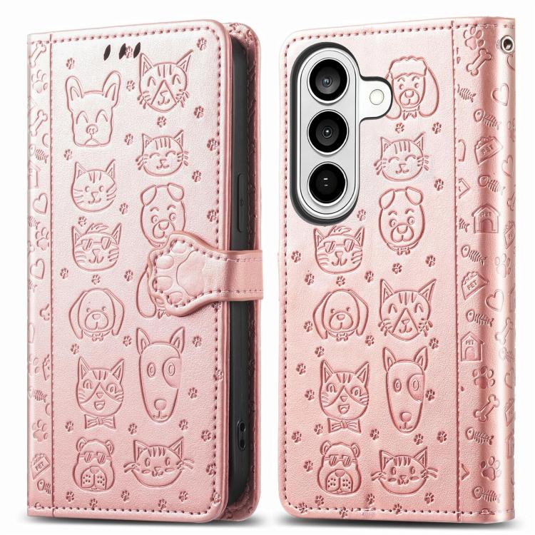 For Samsung Galaxy S26 Ultra 5G Cat and Dog Embossed Leather Phone Case(Rose Gold) - Image 2