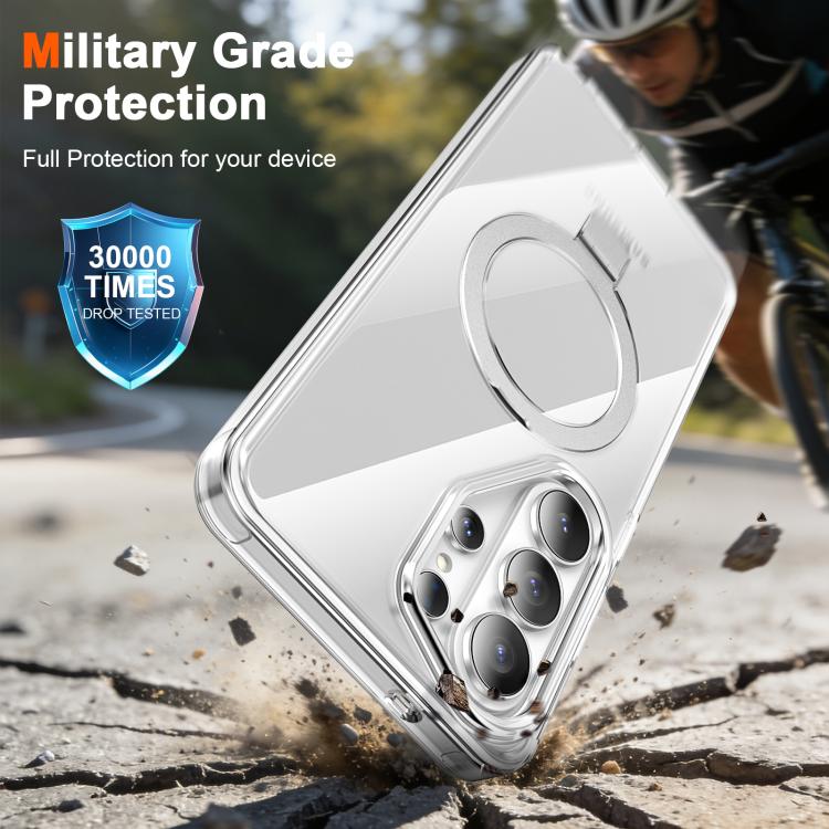For Samsung Galaxy S26 Ultra 5G Frosted Magnetic Holder Phone Case with Screen Protector(Glossy Transparent) - Image 2