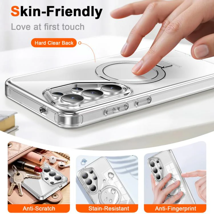 For Samsung Galaxy S26 Ultra 5G Frosted Magnetic Holder Phone Case with Screen Protector(Glossy Transparent) - Image 3