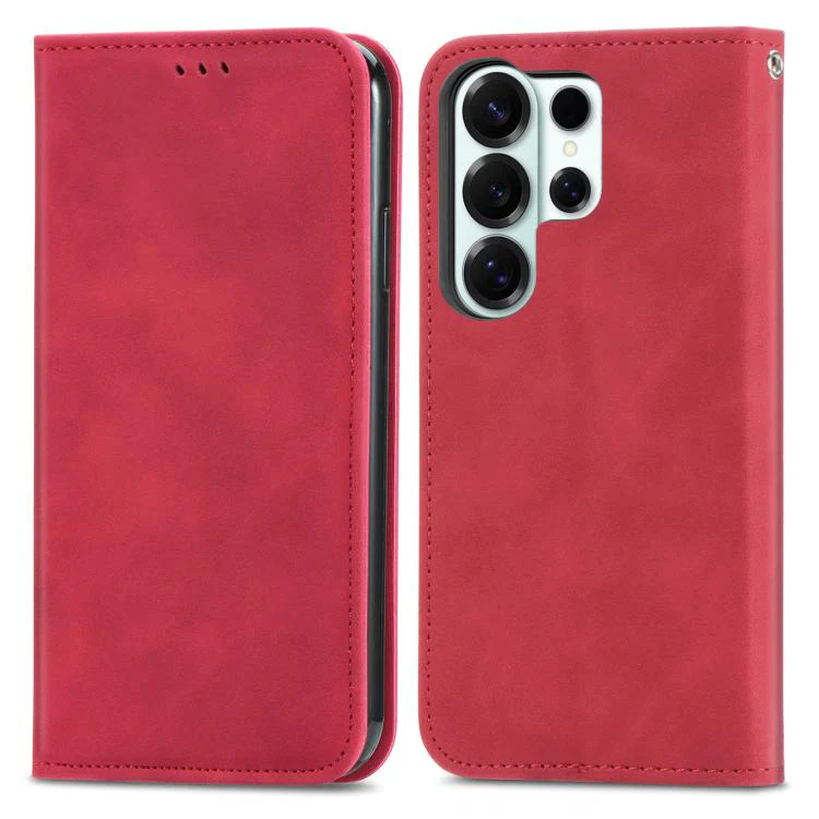 For Galaxy S26 Ultra 5G Retro Skin Feel Magnetic Leather Phone Case(Red) - Image 2