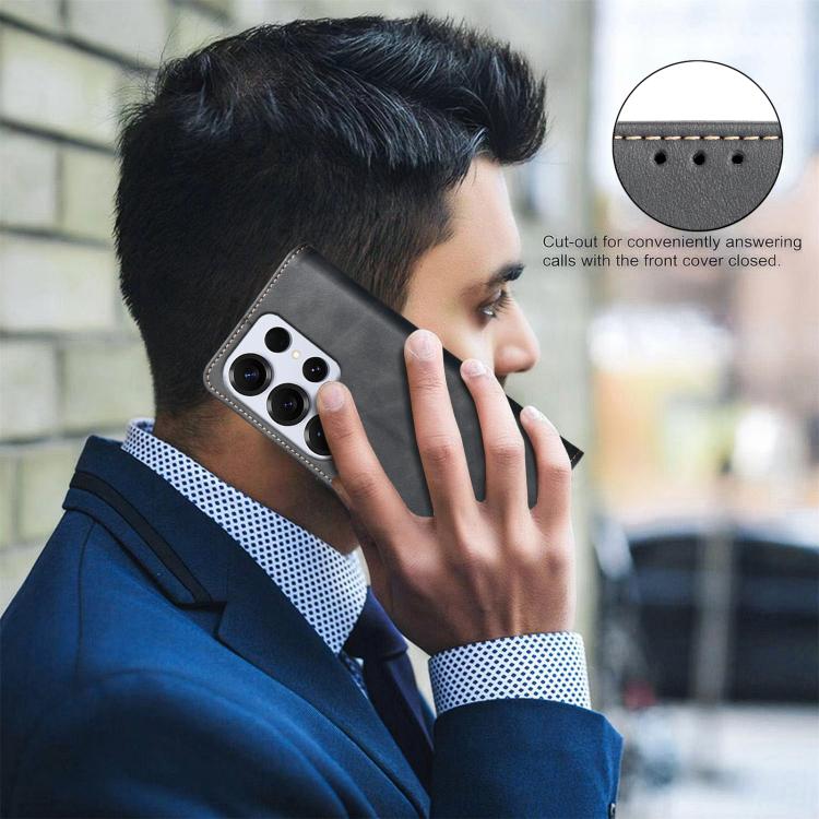 For Samsung Galaxy S26 Ultra 5G Solid Color Calfskin Texture RFID Vegan Leather Phone Case(Black) - Image 9