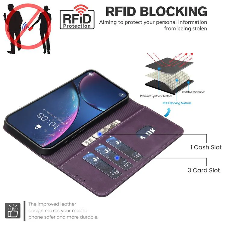 For Samsung Galaxy S26 Ultra 5G Solid Color Calfskin Texture RFID Vegan Leather Phone Case(Purple) - Image 4