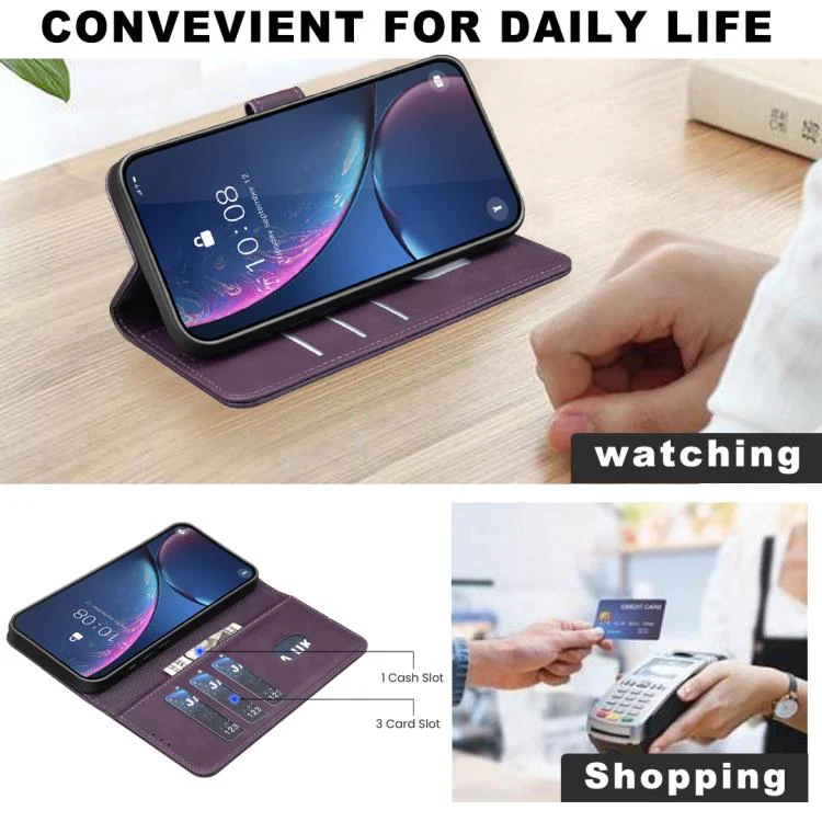 For Samsung Galaxy S26 Ultra 5G Solid Color Calfskin Texture RFID Vegan Leather Phone Case(Purple) - Image 5