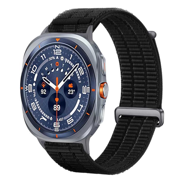 For Samsung Galaxy Watch Ultra 47mm / Ultra 2025 Double-Link Cloud-Feel Breathable Nylon Loop Metal Head Watch Band(Black)