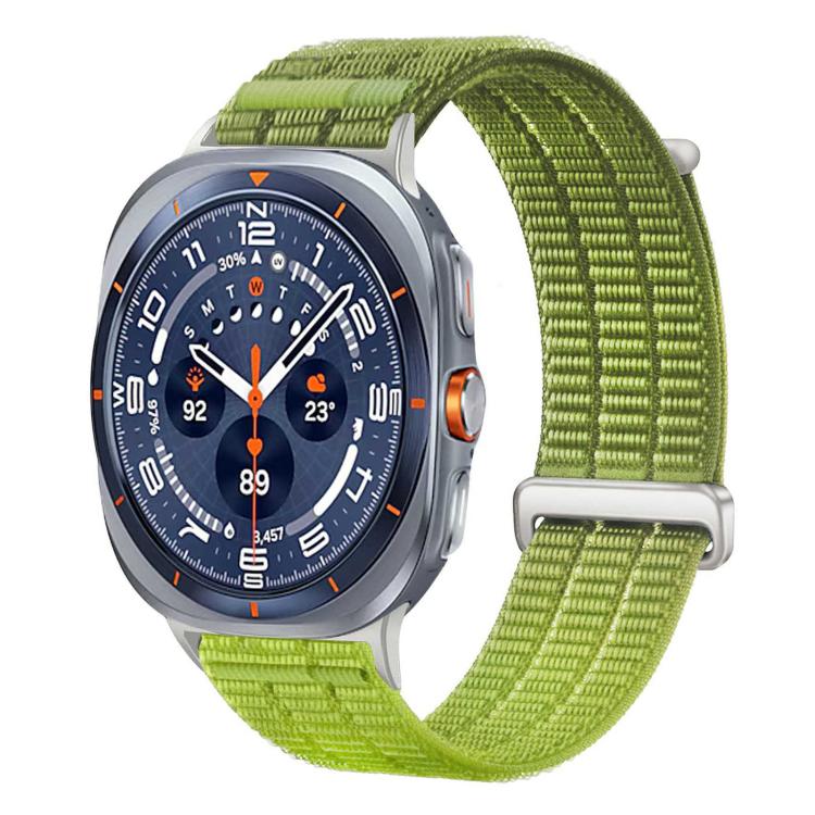 For Samsung Galaxy Watch Ultra 47mm / Ultra 2025 Double-Link Cloud-Feel Breathable Nylon Loop Metal Head Watch Band(Lime Green)