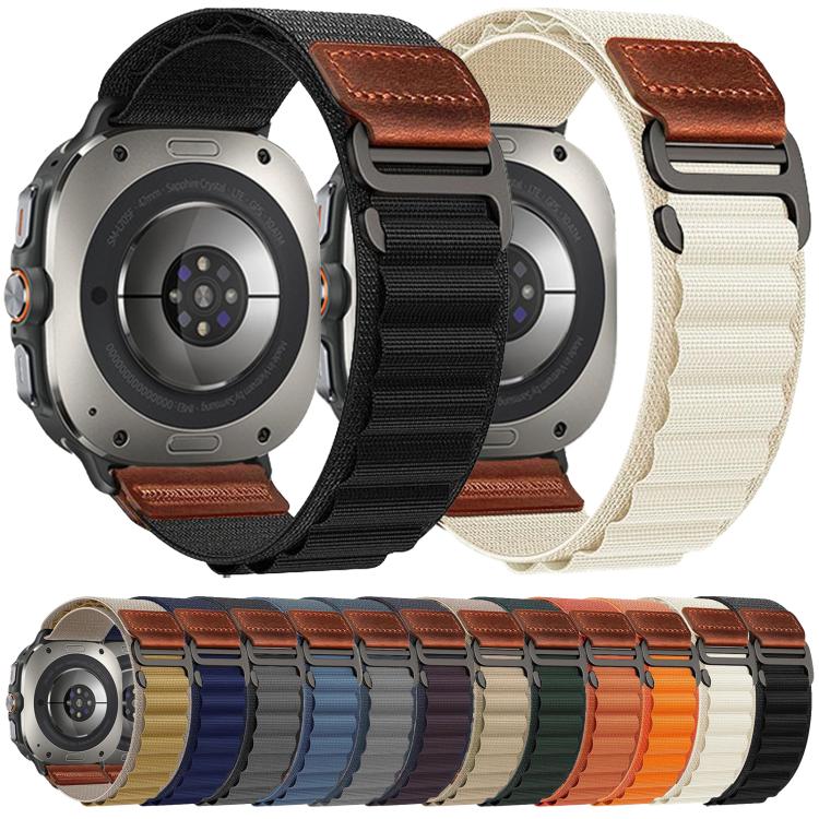 For Samsung Galaxy Watch Ultra 47mm / Ultra 2025 Retro Vegan Leather Label Alpine Nylon Loop Watch Band(Dark Gray) - Image 2