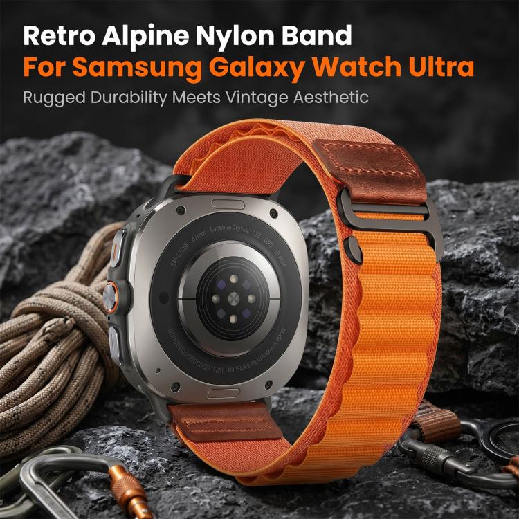 For Samsung Galaxy Watch Ultra 47mm / Ultra 2025 Retro Vegan Leather Label Alpine Nylon Loop Watch Band(Indigo) - Image 4