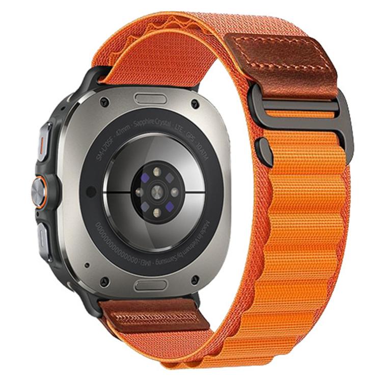 For Samsung Galaxy Watch Ultra 47mm / Ultra 2025 Retro Vegan Leather Label Alpine Nylon Loop Watch Band(Orange)