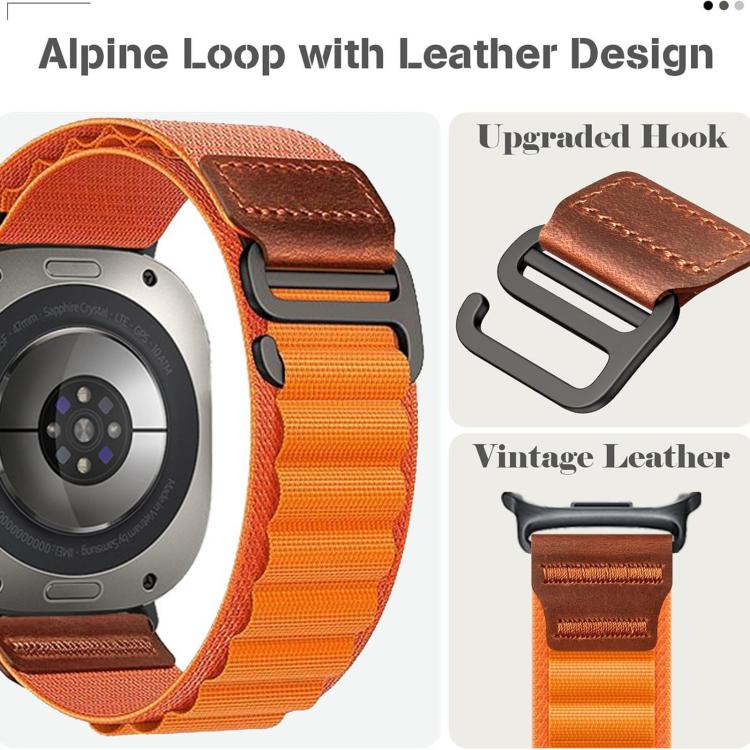 For Samsung Galaxy Watch Ultra 47mm / Ultra 2025 Retro Vegan Leather Label Alpine Nylon Loop Watch Band(Wheat) - Image 3