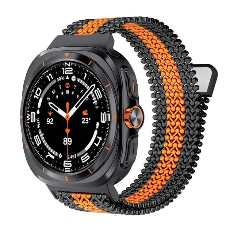 For Samsung Galaxy Watch Ultra / Ultra 2025 Breathable Stainless Steel Magnetic Watch Band(Black Orange)