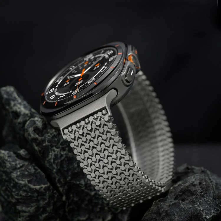For Samsung Galaxy Watch Ultra / Ultra 2025 Breathable Stainless Steel Magnetic Watch Band(Black Orange) - Image 6