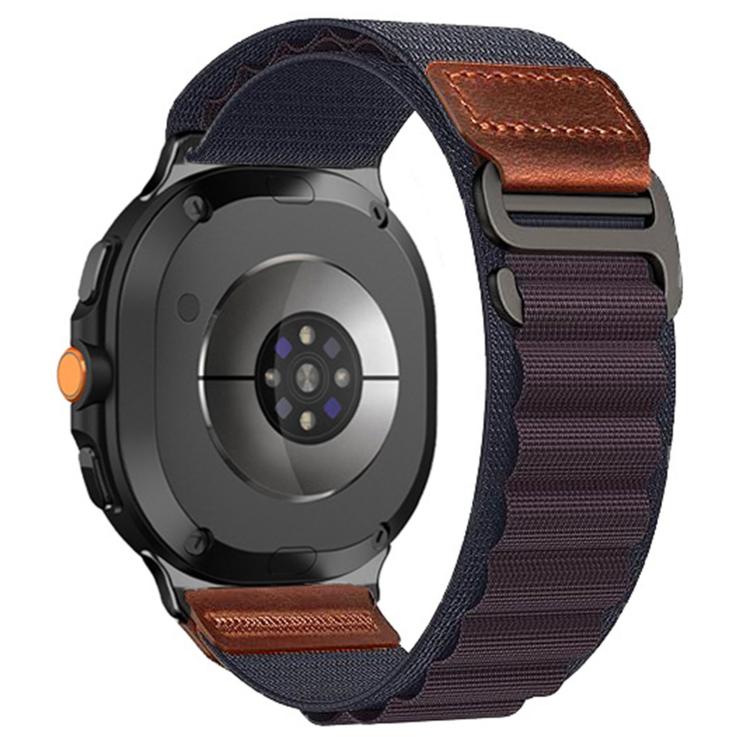 For Samsung Galaxy Watch8 / Watch8 Classic Retro Vegan Leather Label Alpine Nylon Loop Watch Band(Indigo)