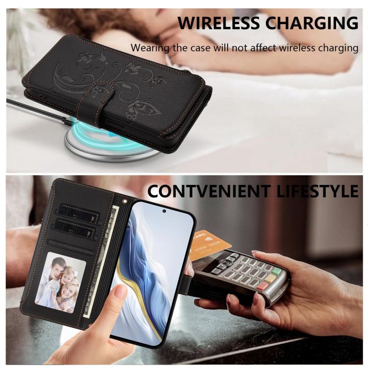 For Sharp Aquos Sense8 Butterfly Love Flower Multi-card Zipper Wallet Leather Phone Case(Black) - Image 7