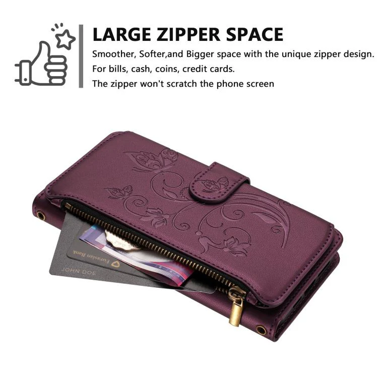 For Sharp Aquos Sense8 Butterfly Love Flower Multi-card Zipper Wallet Leather Phone Case(Dark Purple) - Image 4