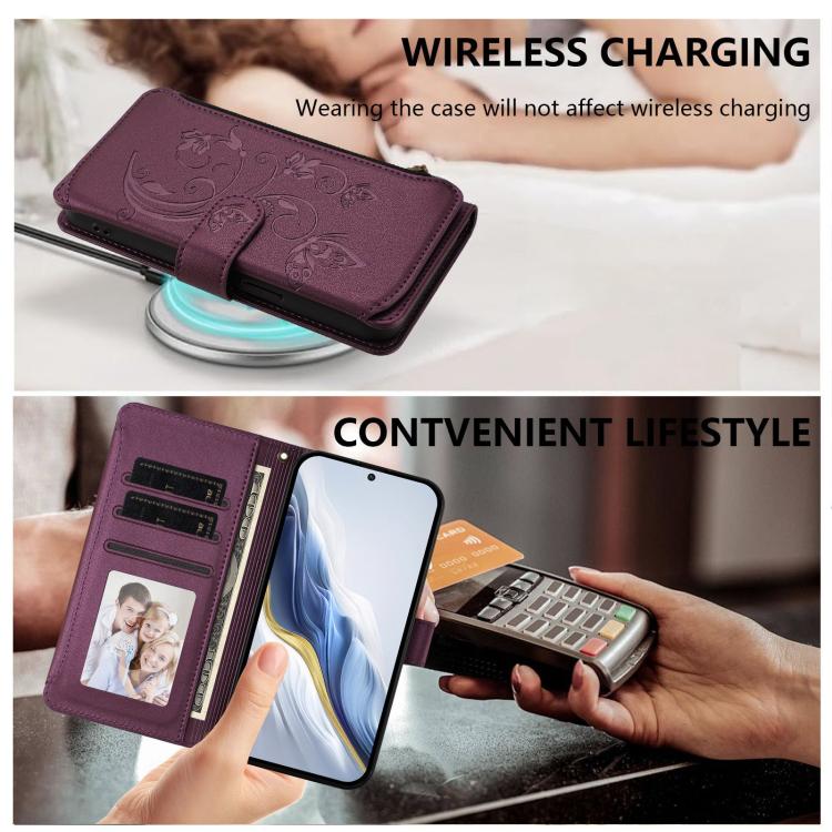 For Sharp Aquos Sense8 Butterfly Love Flower Multi-card Zipper Wallet Leather Phone Case(Dark Purple) - Image 7