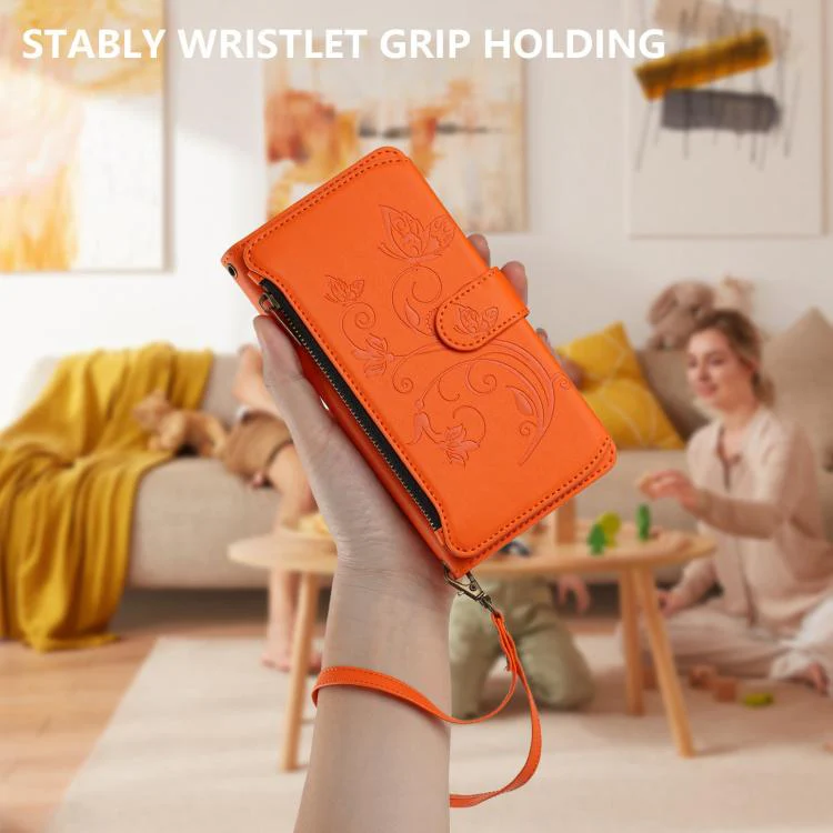 For Sharp Aquos Sense8 Butterfly Love Flower Multi-card Zipper Wallet Leather Phone Case(Orange) - Image 6