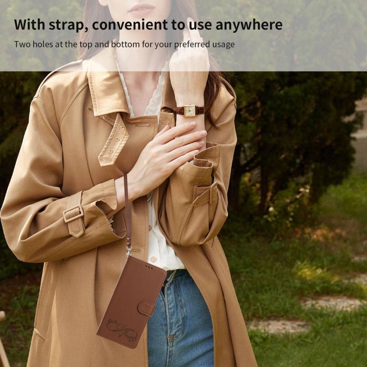 For Sharp Aquos Sense8 SHG11 / SH-54D Happy Heart Pattern Magnetic Closure Vegan Leather Phone Case with Wrist Strap(Brown) - Image 10