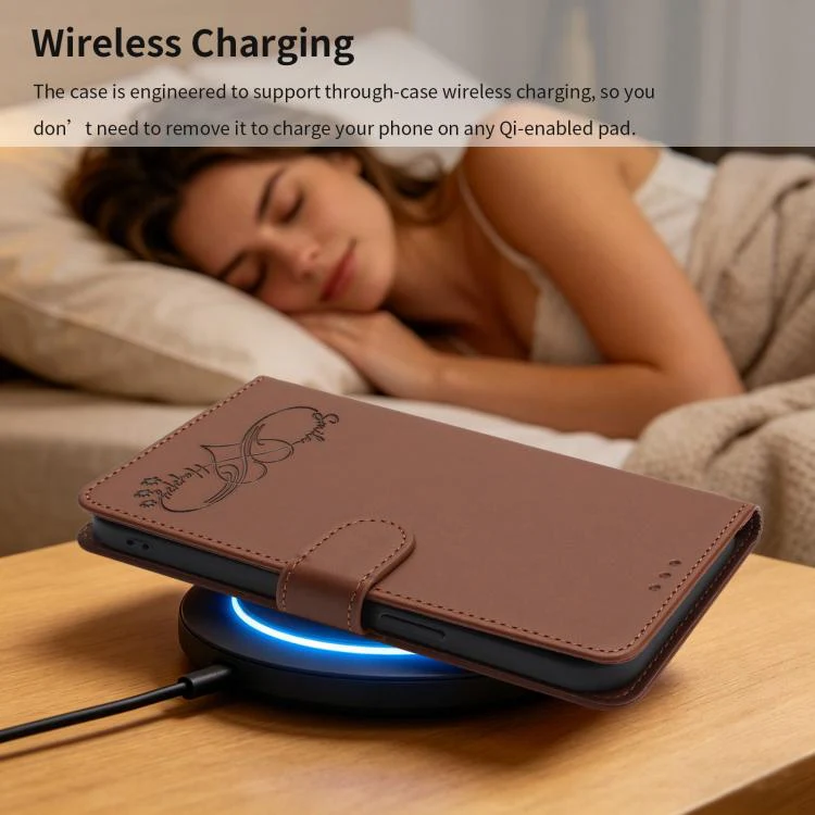 For Sharp Aquos Sense8 SHG11 / SH-54D Happy Heart Pattern Magnetic Closure Vegan Leather Phone Case with Wrist Strap(Brown) - Image 11