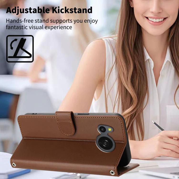 For Sharp Aquos Sense8 SHG11 / SH-54D Happy Heart Pattern Magnetic Closure Vegan Leather Phone Case with Wrist Strap(Brown) - Image 3