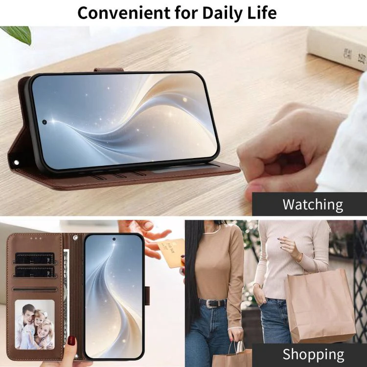 For Sharp Aquos Sense8 SHG11 / SH-54D Happy Heart Pattern Magnetic Closure Vegan Leather Phone Case with Wrist Strap(Brown) - Image 5