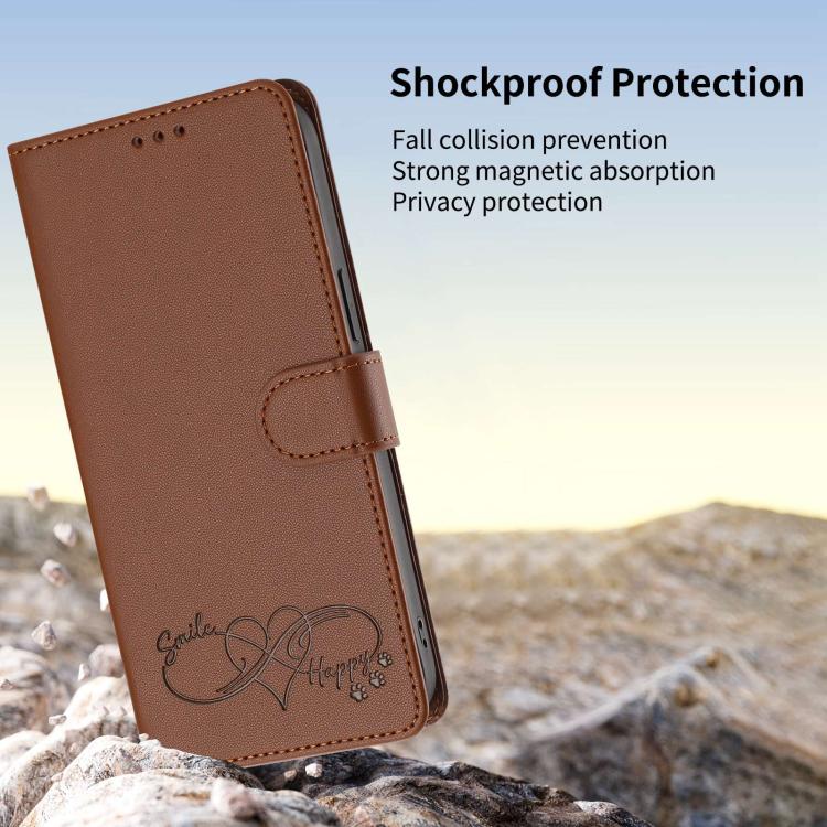 For Sharp Aquos Sense8 SHG11 / SH-54D Happy Heart Pattern Magnetic Closure Vegan Leather Phone Case with Wrist Strap(Brown) - Image 6