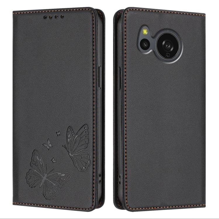 For Sharp Aquos sense8 SHG11 / SH-54D Strong Magnetic Dual Butterfly RFID Vegan Leather Phone Case(Black) - Image 2