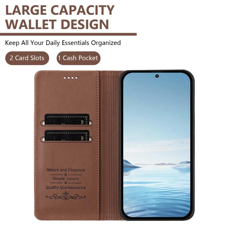 For Sharp Aquos sense8 SHG11 / SH-54D Strong Magnetic Dual Butterfly RFID Vegan Leather Phone Case(Brown) - Image 3