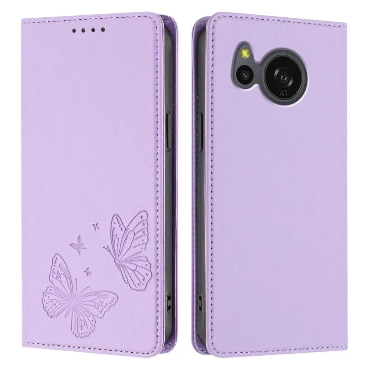 For Sharp Aquos sense8 SHG11 / SH-54D Strong Magnetic Dual Butterfly RFID Vegan Leather Phone Case(Light Purple) - Image 2