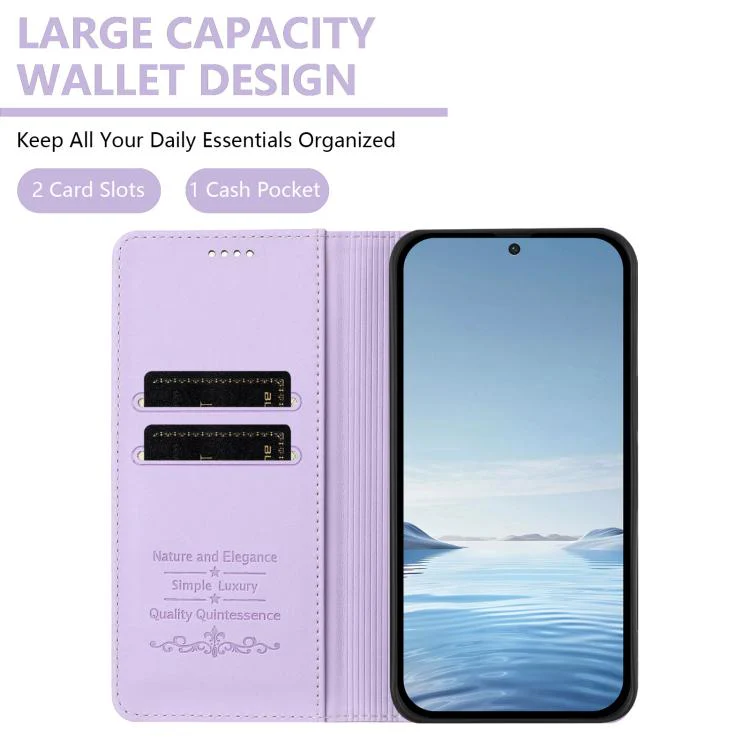 For Sharp Aquos sense8 SHG11 / SH-54D Strong Magnetic Dual Butterfly RFID Vegan Leather Phone Case(Light Purple) - Image 3