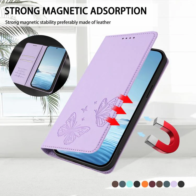 For Sharp Aquos sense8 SHG11 / SH-54D Strong Magnetic Dual Butterfly RFID Vegan Leather Phone Case(Light Purple) - Image 5