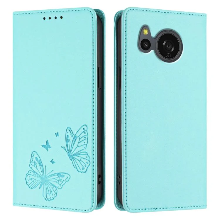 For Sharp Aquos sense8 SHG11 / SH-54D Strong Magnetic Dual Butterfly RFID Vegan Leather Phone Case(Mint Green) - Image 2