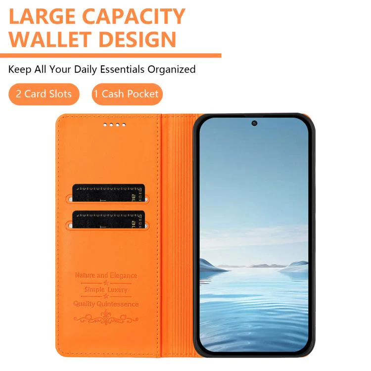 For Sharp Aquos sense8 SHG11 / SH-54D Strong Magnetic Dual Butterfly RFID Vegan Leather Phone Case(Orange) - Image 3