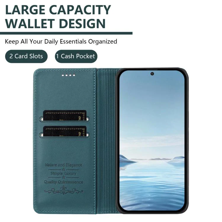 For Sharp Aquos sense8 SHG11 / SH-54D Strong Magnetic Dual Butterfly RFID Vegan Leather Phone Case(Peacock Green) - Image 3