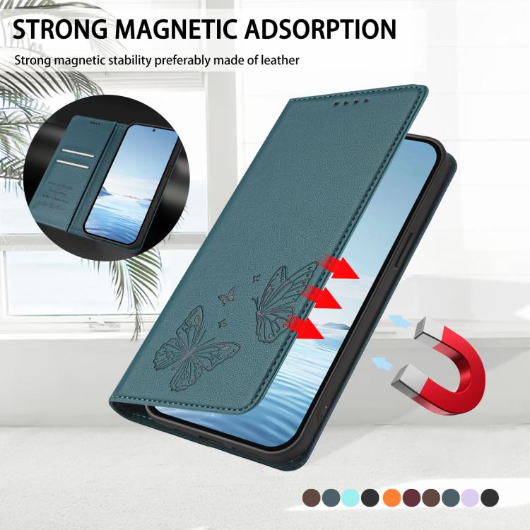 For Sharp Aquos sense8 SHG11 / SH-54D Strong Magnetic Dual Butterfly RFID Vegan Leather Phone Case(Peacock Green) - Image 5