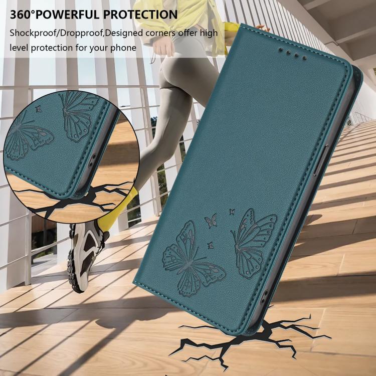 For Sharp Aquos sense8 SHG11 / SH-54D Strong Magnetic Dual Butterfly RFID Vegan Leather Phone Case(Peacock Green) - Image 6