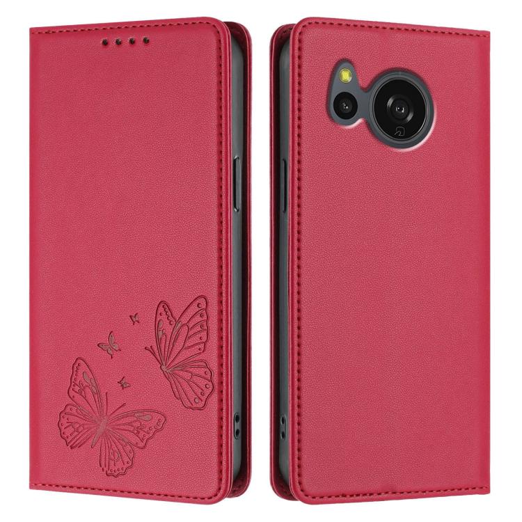 For Sharp Aquos sense8 SHG11 / SH-54D Strong Magnetic Dual Butterfly RFID Vegan Leather Phone Case(Red) - Image 2