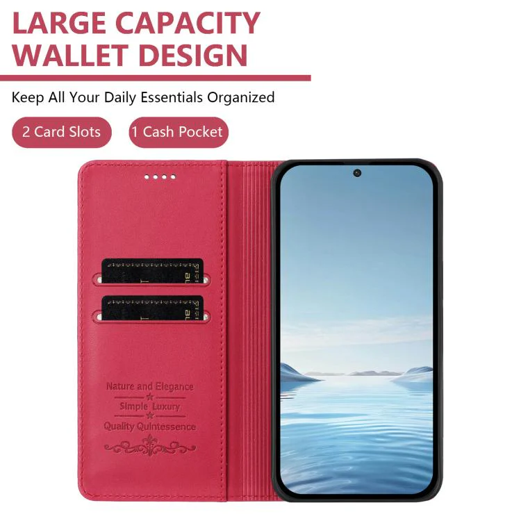 For Sharp Aquos sense8 SHG11 / SH-54D Strong Magnetic Dual Butterfly RFID Vegan Leather Phone Case(Red) - Image 3
