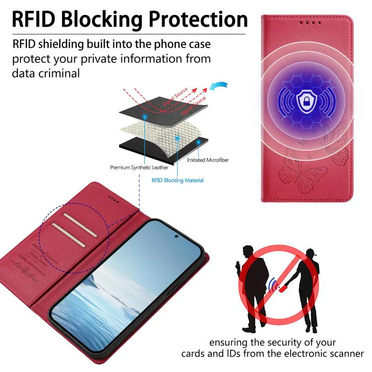 For Sharp Aquos sense8 SHG11 / SH-54D Strong Magnetic Dual Butterfly RFID Vegan Leather Phone Case(Red) - Image 4