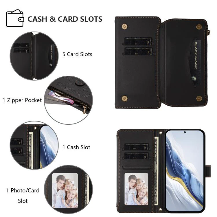 For Sharp Aquos wish3 Butterfly Love Flower Multi-card Zipper Wallet Leather Phone Case(Black) - Image 3