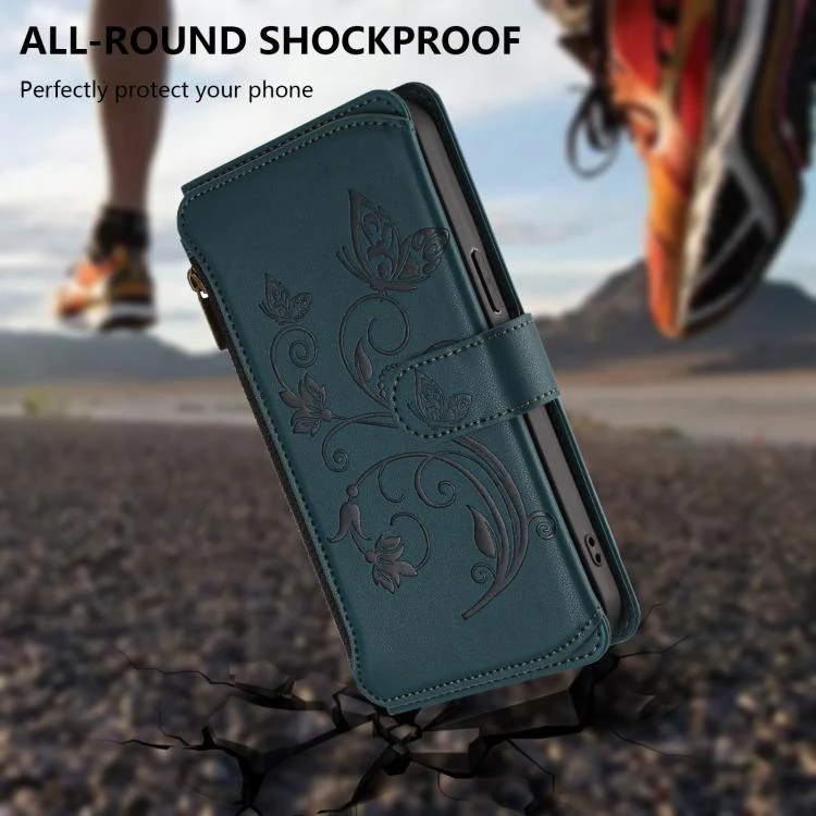 For Sharp Aquos wish3 Butterfly Love Flower Multi-card Zipper Wallet Leather Phone Case(Dark Green) - Image 5