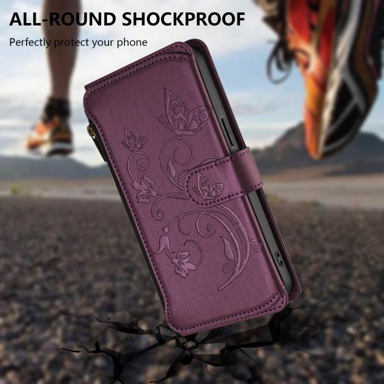For Sharp Aquos wish3 Butterfly Love Flower Multi-card Zipper Wallet Leather Phone Case(Dark Purple) - Image 5