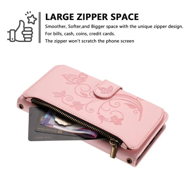 For Sharp Aquos wish3 Butterfly Love Flower Multi-card Zipper Wallet Leather Phone Case(Pink) - Image 4