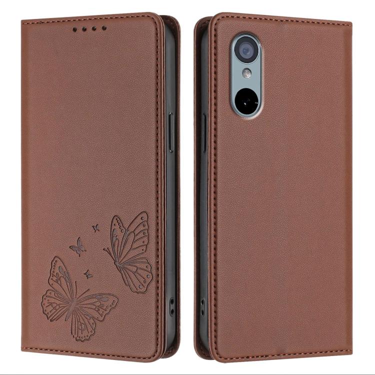For Sharp Aquos wish3 Strong Magnetic Dual Butterfly RFID Vegan Leather Phone Case(Brown) - Image 2